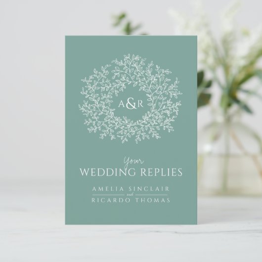 Carte D'accompagnement Scan me QR code mariage site Web monogramme vert (Debout devant)