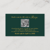 Carte D'accompagnement Scan Me RSVP QR Code Emerald Green Gold Mariage (Devant)