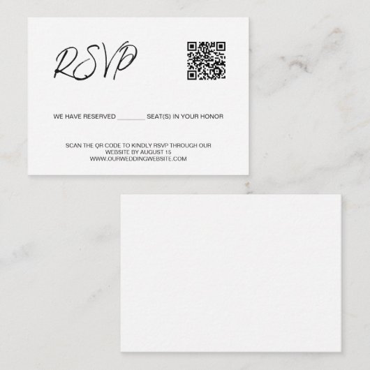 Carte D'accompagnement SCAN QR code site du mariage Sièges réservés (Devant / Derrière)