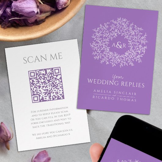 Carte D'accompagnement Scannez-moi code QR site web de mariage monogramme