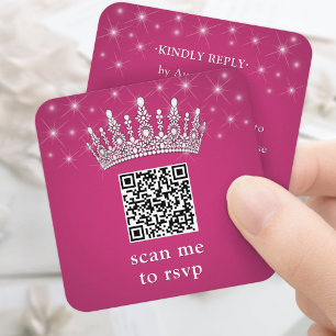 Carte D'accompagnement Scannez-moi QR RSVP Couronne de Quinceañera Rose F
