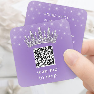 Carte D'accompagnement Scannez-moi QR RSVP Quinceañera Couronne Lilas Vio