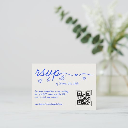 Carte D'accompagnement Scribble à main Quirky QR Code Mariage RSVP (Debout devant)