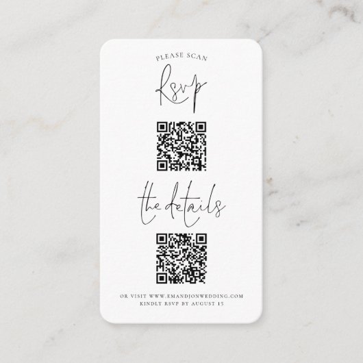 Carte D'accompagnement Script 2 QR Codes Détails du Mariage RSVP (Devant)