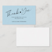 Carte D'accompagnement Script baby shower budget bleu merci (Devant / Derrière)