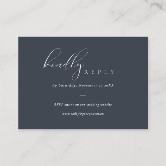 Carte D'accompagnement Script Black Navy en ligne site Mariage RSVP (Devant)