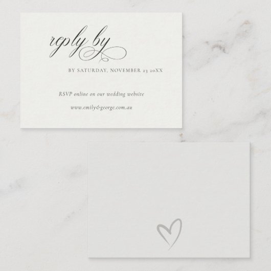 Carte D'accompagnement Script Black White en ligne site Mariage RSVP (Devant / Derrière)