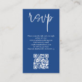Carte D'accompagnement Script blanc moderne bleu QR Code Mariage RSVP (Devant)