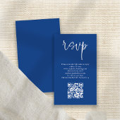 Carte D'accompagnement Script blanc moderne bleu QR Code Mariage RSVP