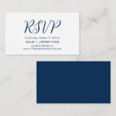 Carte D'accompagnement Script bleu marine esthétique, mariage RSVP répond (Devant / Derrière)