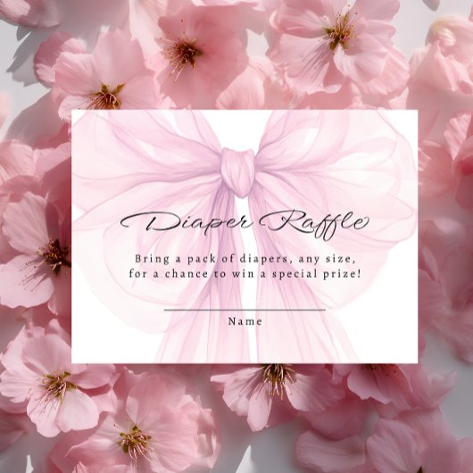 Carte D'accompagnement Script Blush Bow Diaper Raffle Insert