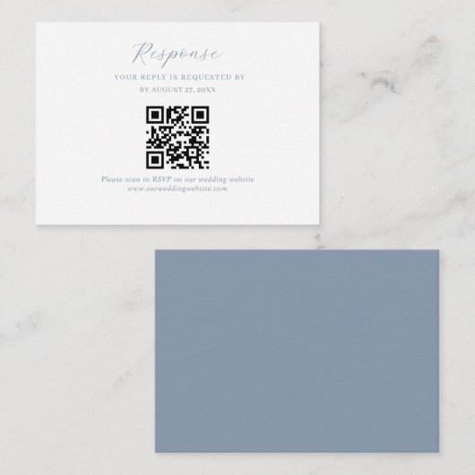 Carte D'accompagnement Script BUDGET Dusty Blue Mariage QR Code Rsvp (Devant / Derrière)