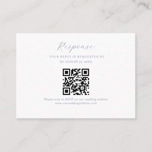 Carte D'accompagnement Script BUDGET Dusty Blue Mariage QR Code Rsvp (Devant)