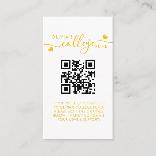 Carte D'accompagnement Script cardiaque jaune QR Code College Fund Photo (Devant)