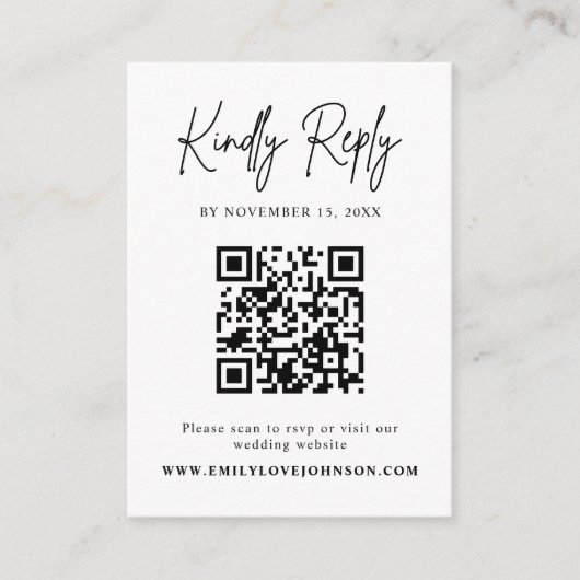Carte D'accompagnement Script classique QR Code Mariage RSVP (Devant)