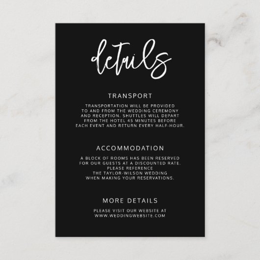 Carte D'accompagnement Script contemporain moderne noir détails Mariage (Devant)