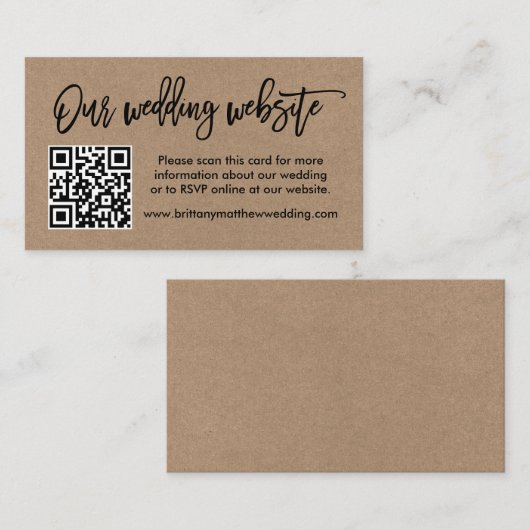 Carte D'accompagnement Script de brosse moderne Kraft Mariage site Web QR (Devant / Derrière)