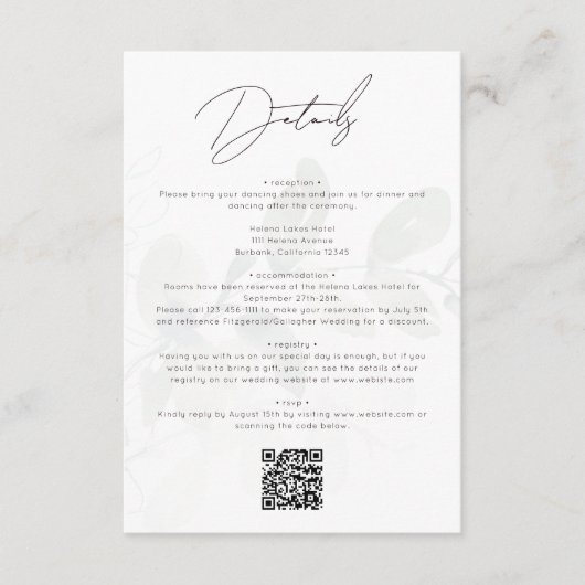 Carte D'accompagnement Script de calligraphie Eucalyptus Code QR Mariage (Devant)