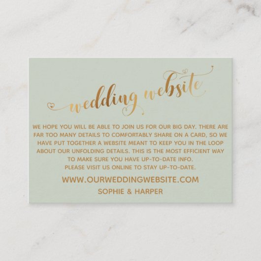Carte D'accompagnement Script de cœurs dorés sur le site Web de mariage v (Devant)
