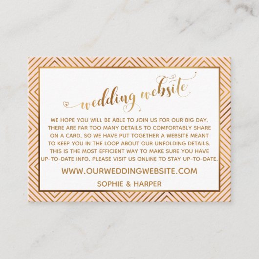Carte D'accompagnement Script de cœurs dorés sur site Web de mariage rose (Devant)
