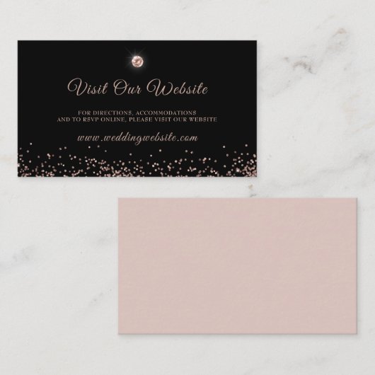 Carte D'accompagnement Script de Parties scintillant en or Rose noir (Devant / Derrière)