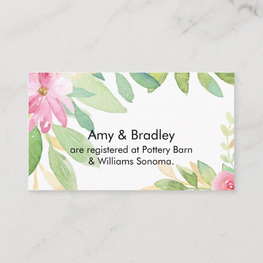 Carte D'accompagnement Script de registre nuptiale Fleurs d'aquarelle col (Dos)