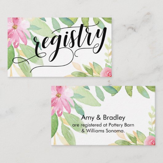 Carte D'accompagnement Script de registre nuptiale Fleurs d'aquarelle col (Devant / Derrière)