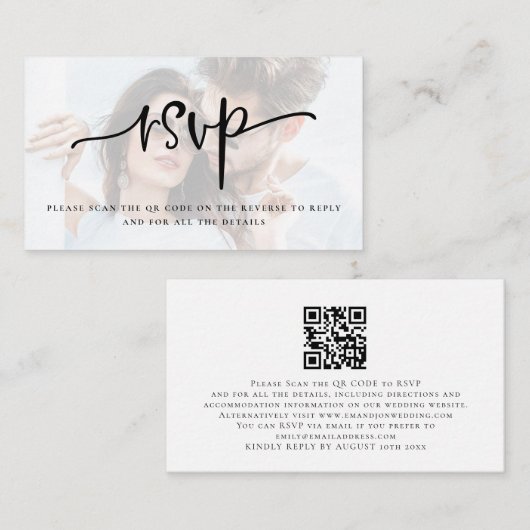 Carte D'accompagnement Script de superposition photo Code QR Mariage RSVP (Devant / Derrière)
