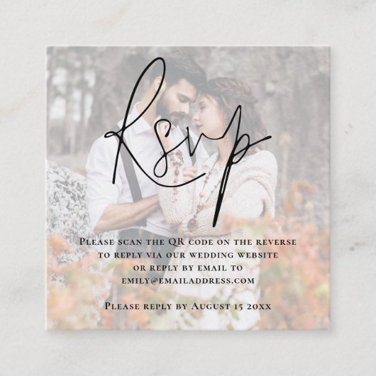 Carte D'accompagnement Script de superposition photo Code QR Mariage RSVP (Devant)