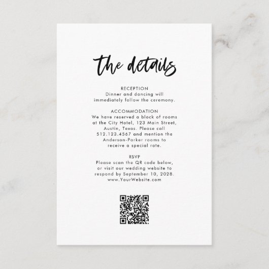 Carte D'accompagnement Script Décontracté | Détails du mariage (Devant)