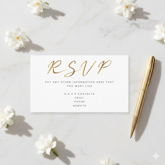 Carte D'accompagnement Script d'effet or, blanc RSVP