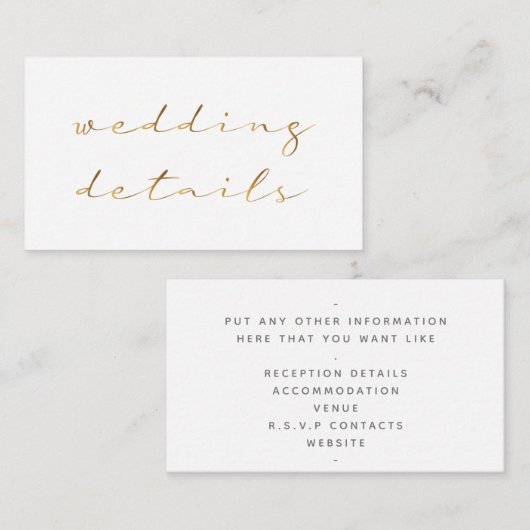 Carte D'accompagnement Script d'effet or, détails blanc (Devant / Derrière)