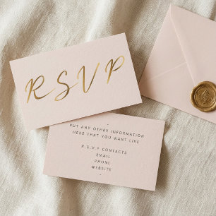 Carte D'accompagnement Script d'effet or, RSVP rose nuptiale