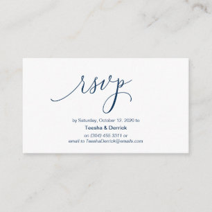 Carte D'accompagnement Script d'encre bleu marine moderne, Mariage RSVP