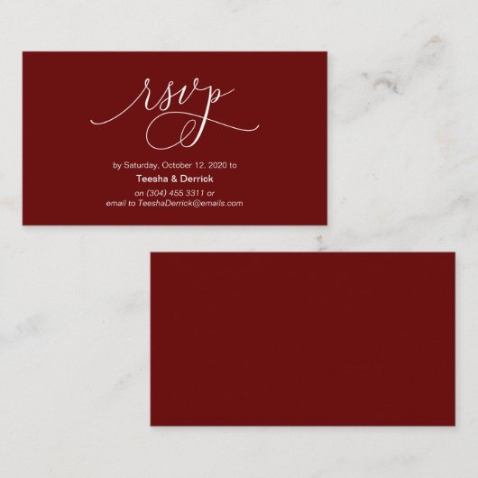 Carte D'accompagnement Script d'encre bordeaux à main moderne, Mariage RS (Devant / Derrière)