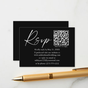 Carte D'accompagnement Script d'encre calligraphie Mariage QR noir RSVP
