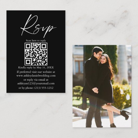 Carte D'accompagnement Script d'encre de calligraphie mariage QR noir RSV (Devant / Derrière)