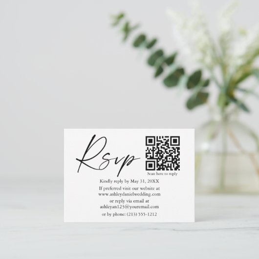 Carte D'accompagnement Script d'encre de calligraphie moderne QR Wedding (Debout devant)