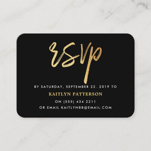 Carte D'accompagnement Script d'huile d'or moderne RSVP (Devant)