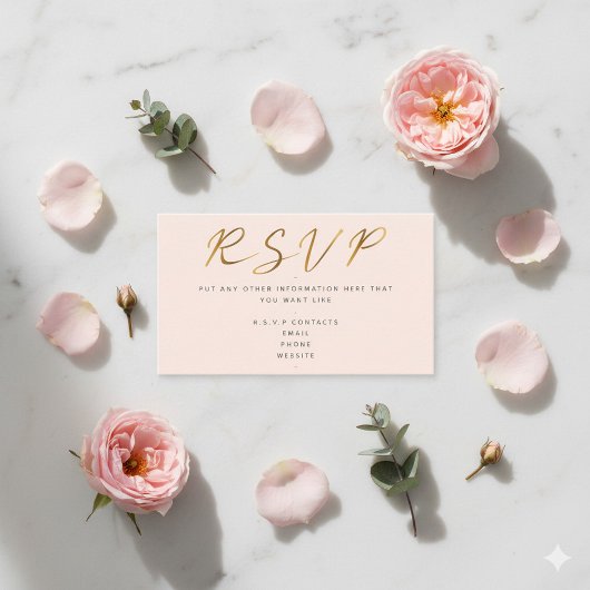 Carte D'accompagnement Script effet or, rose RSVP