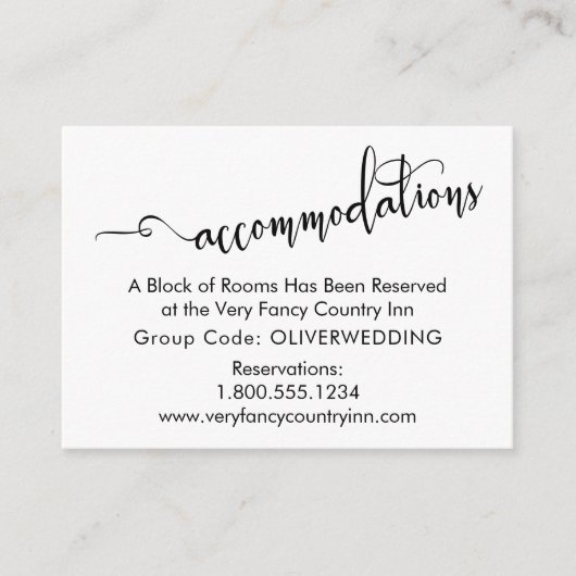 Carte D'accompagnement Script Élaboré, Hébergement de Mariage Simple (Devant)