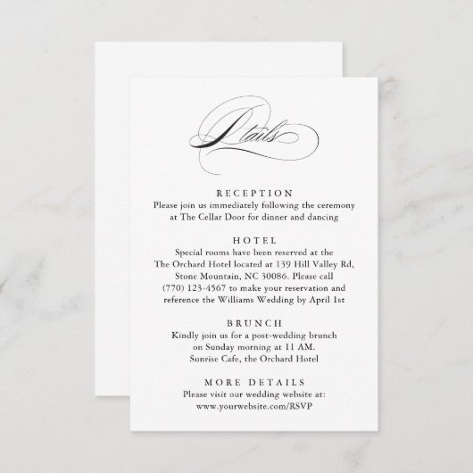 Carte D'accompagnement Script élégant moderne Classic Détails Mariage (Devant / Derrière)