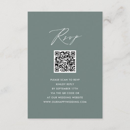 Carte D'accompagnement Script élégant moderne Sage Green QR Wedding RSVP (Devant)
