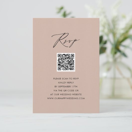Carte D'accompagnement Script élégant rose vif Simple mariage QR RSVP (Debout devant)