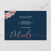 Carte D'accompagnement Script floral navy flush détails du mariage invité (Devant)