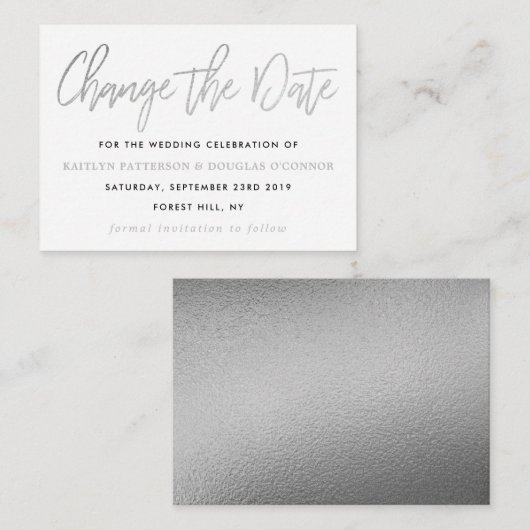 Carte D'accompagnement Script Foil Argent Moderne Modifier La Date (Devant / Derrière)