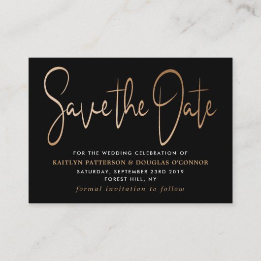 Carte D'accompagnement Script Gold Foil Moderne Enregistrer la date (Devant)