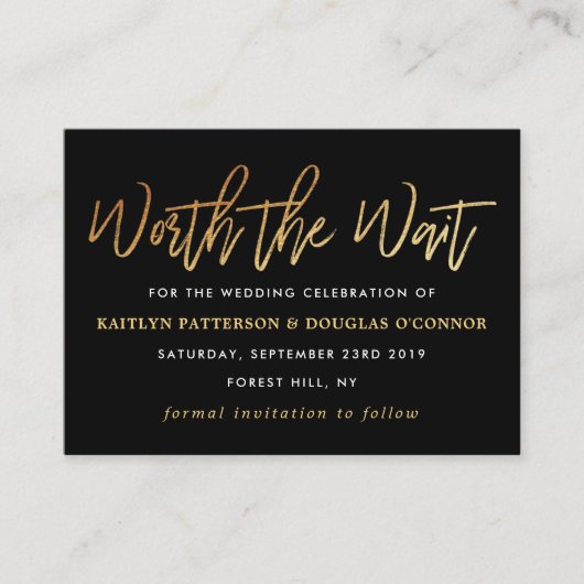 Carte D'accompagnement Script Gold Foil Moderne Vaut La Peine D'Attendre (Devant)