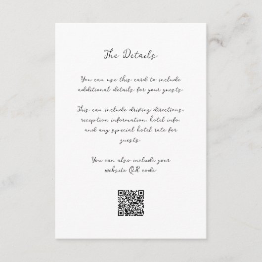 Carte D'accompagnement Script manuscrit Whimsical | Détails et code QR (Devant)
