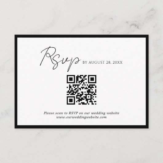 Carte D'accompagnement Script minimal Bordure noire QR Code Mariage Rsvp (Devant)